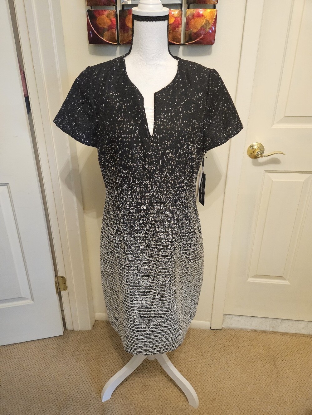 Karl Lagerfeld Black & White Gradient Short Sleeve Dress